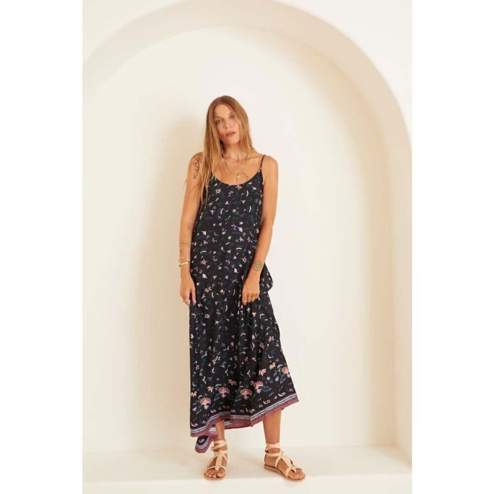💕NATALIE MARTIN💕 Heather Silk Maxi Slip Dress ~ Lotus Print Nero Medium M NWT - Picture 2 of 14